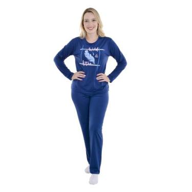 Imagem de Pijama de Inverno Feminino Suede Liso Victory, GG, Marinho