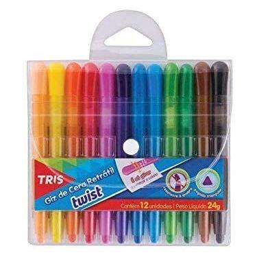 Imagem de Giz De Cera Tris Retratil Twist Evita Quebra 12 Cores