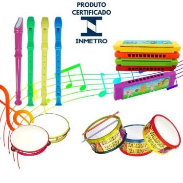 Imagem de Kit 4 brinquedos kit musical flauta,pandeirinho,tamborzinho,gaita - TM