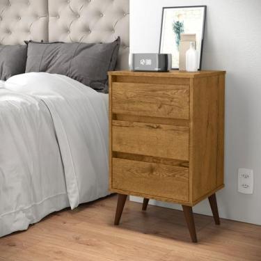 Imagem de Mesa De Cabeceira Wood Pés Palito 3 Gavetas Retrô  - EJ MÓVEIS, Freijó