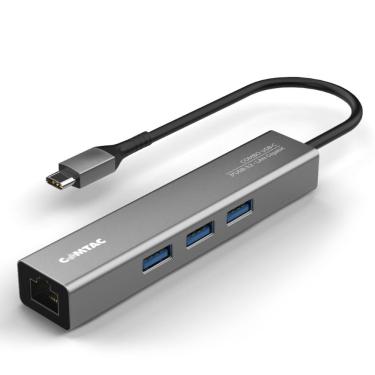 Imagem de Adaptador USB-C para RJ45 - HUB 3 Portas USB 3.0 - Gigabit - Comtac Aluminium 20139454-R.1 - Cinza
