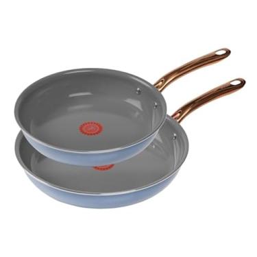 Imagem de Conjunto de 2 frigideiras antiaderentes de cerâmica T-Fal, 21,6 cm e 28 cm, feito sem PFOA e PTFE, seguro para grelhar no forno, panelas de até 176 °C, tecnologia InoCeram Glide, frigideira, panelas e