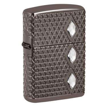Imagem de Zippo Isqueiro de bolso de gelo preto com design de padrão de diamante