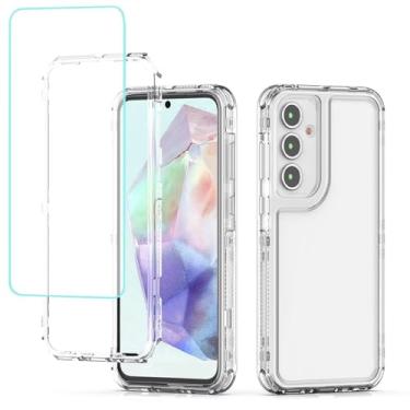 Imagem de Yodueiv Capa para Galaxy A55 5G, capa para Samsung A55 SM-A556U com protetor de tela de vidro temperado, capa protetora de telefone de 3 camadas transparente para Samsung Galaxy A55 5G transparente