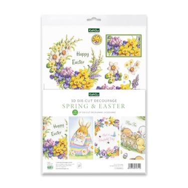 Imagem de Katy Sue Designs Spring & Easter Die-Cut Decoupage Sheets. A Pack of 12 Sheets of Die Cuts for Card Making Supplies & Craft Supplies with Daffodils, Flowers, Easter Bunnies, & Chicks