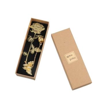 Imagem de Marcadores de livro de metal dourado com corrente e caixa de pingente de borboleta 3D, vintage criativo com veia de folha de rosa, marcador de livro para estudantes, professores, leitores, amantes de