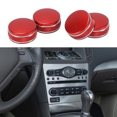 Imagem de INFINAUTO Anel de cobertura de botão de controle de volume de mídia de ar condicionado AC, acabamento de decalque interior para Infiniti G37 2008-2013 vermelho, 4 peças
