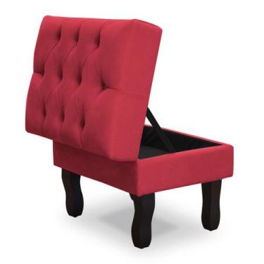 Imagem de Puff Baú Retrô Luis Xv Capitonado, Vermelho Pés De Madeira - SRJ Movei