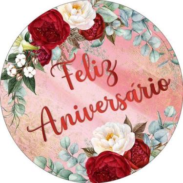 Imagem de Painel De Festa Redondo 1,50x1,50 - Feliz Aniversário Marmorizado Flor