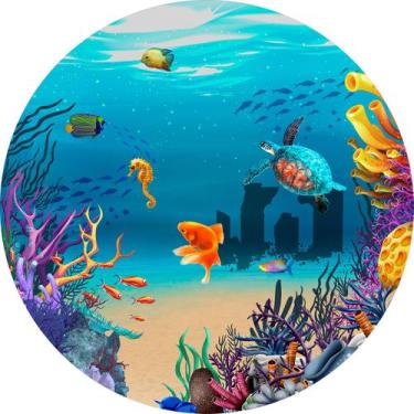 Imagem de Painel De Festa Redondo 1,50x1,50 -  Fundo do Mar Corais Peixes Ruinas
