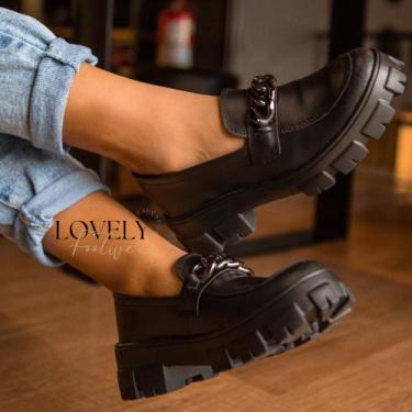 Imagem de Mocassim Tratorado Feminino Corrente Preto Confortável - LF4, 1103, 35