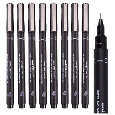 Imagem de Kit 9 Caneta Uni Pin Fine Line Preta Mitsubishi 0.03 - 0.8mm - Uni-bal