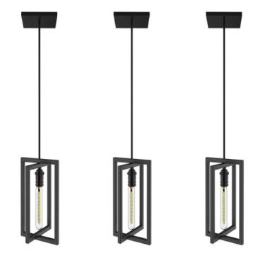 Imagem de Kit 3 Pendentes Luminárias de Teto Moderna Industrial Preto - Unidas
