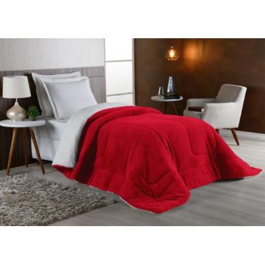 Imagem de Coberdrom Solteiro Dupla Face - Sherpa com Manta Coral Fleece Vermelho