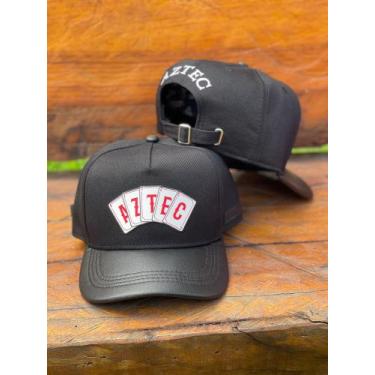 Imagem de Boné Aztec Strapback Baralho Aba Couro Preto