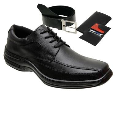 Imagem de Sapatos Social Masculino Confortável Couro de Amarrar Com Cinto e Cart