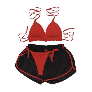 Imagem de Conjunto Biquíni com Bojo Cortininha, LISO + Shorts - Gringas Model, V