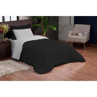 Imagem de Kit Edredom Ternura Solteiro 04 Peças Dupla Face Preto Cinza - NOSSO L