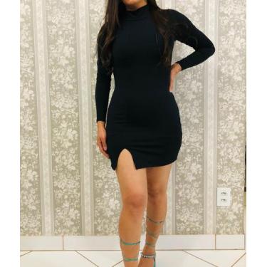 Imagem de vestido tubinho fenda manga longa com fenda , Vivi Rangel, gg, Preto