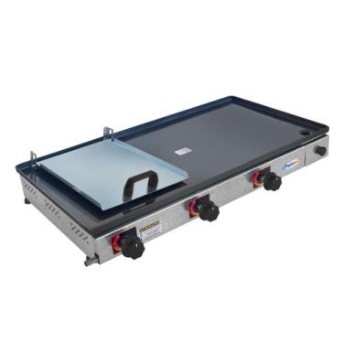 Imagem de Chapa De Lanche Porções Profissional 80x40 Com Prensa 3 Queimadores a 