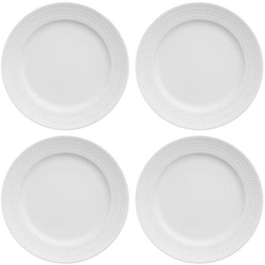 Imagem de Jogo 4 Pratos em Porcelana Rasos 26,5cm Germer Chevron Redondo Branco Relevo