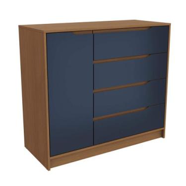 Imagem de Comoda 4 gavetas 1 porta R260 Linha Dormitórios Kappesberg, Canela/Azu