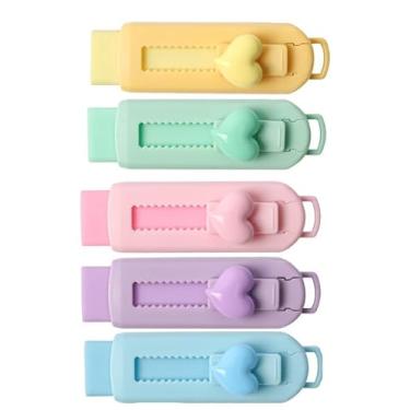 Imagem de 5 peças de borracha retrátil deslizante multicolorida com manga de plástico, borrachas grandes para escritório escolar, borrachas de arte para desenho, borrachas de lápis padrão, produtos de