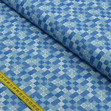 Imagem de Tecido Estampado para Patchwork - Azuis: Geométrico (0,50x1,50) - Fern