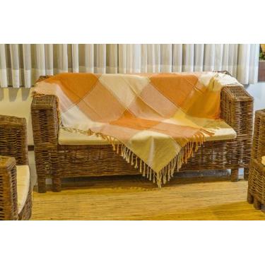 Imagem de Manta Xale Trançado Off White com Laranja - TEIXEIRA