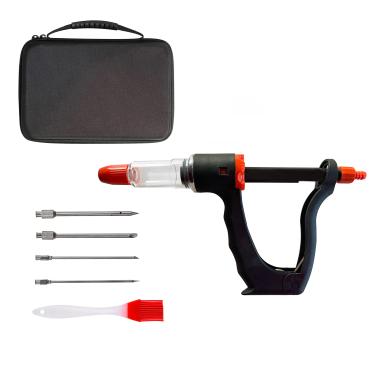 Imagem de Agulhas de carne, seringa injetora de marinada, injetor de tempero, kit de injetor de carne com estojo, marinadas de salmoura de injeção para carne, peru, frango, carne bovina, peixe - câmara de