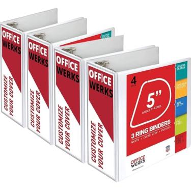 Imagem de Fichário de 3 anéis, anel D profissional de 12 cm, pasta de apresentação para páginas padrão 21 x 27 cm com bolsos, branco transparente (pacote com 4)