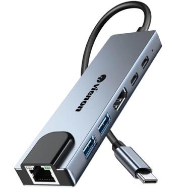Imagem de Adaptador HDMI USB C Hub, estação de ancoragem USB C 6 em 1 com HDMI 4K, Ethernet RJ45, USB 3.0/2.0, PD 100W, portas USB C, dongle LAN USB C para MacBook Pro/Air, iPad Pro, Dell XPS etc