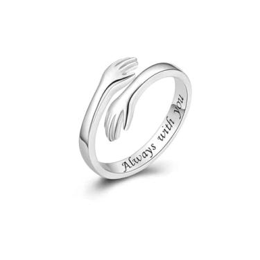 Imagem de Xiyantiji Anéis de abraço para mulheres e homens anéis de dedo ajustáveis prata abraço anel aberto abraçando anel de mão para mulheres meninas adolescentes, pequeno, prata, Small, Prata, Sem pedra