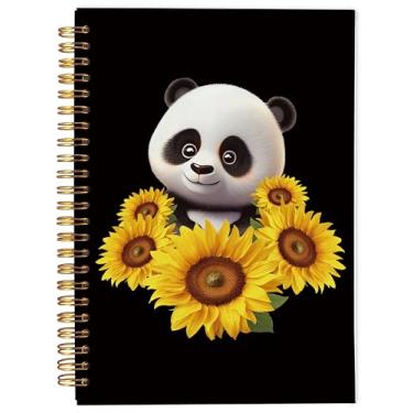 Imagem de Ecezatik Caderno de panda – Caderno de girassol, presentes de panda para mulheres amantes de panda, presentes de urso panda, presentes para amantes de animais, caderno espiral panda fofo, 14 x 21 cm