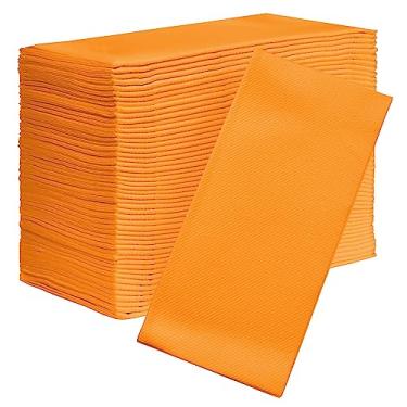 Imagem de Guardanapos de papel para jantar em casa americano, com linho ecológico, decorativo de 40 x 40 cm, ideal para festas ou recepção de casamento. Composto espesso absorvente Biológico e reciclagem (laranja)