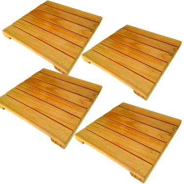 Imagem de Kit 4 Mini Deck de Madeira Piso Externo e Interno Placa Modular Ripada