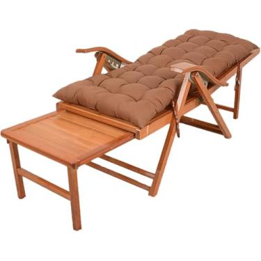 Imagem de Juan espreguiçadeira dobrável de madeira portátil de verão ajustável ao ar livre jardim varanda cadeira legal de bambu cadeira de encosto com apoio estendido e almofada removível, marrom