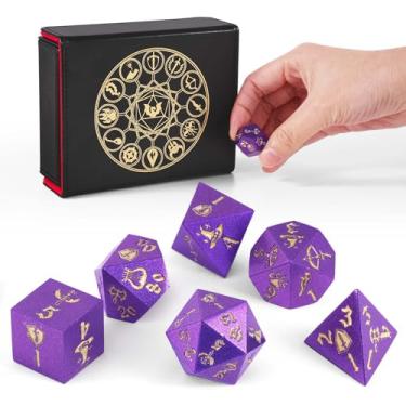 Imagem de DND Dice Set, 7Pcs Metal Dice with Dice Box for Dungeons and Dragons, Polyhedral D&D Dice Set Role Playing Games, Board Games (Purple)