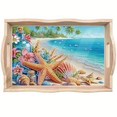 Imagem de ShuoBeiter DIY Diamond Art Tray with Handle Diamond Art Painting Plate Creative Design Handmade Wooden Tray Mosaic Making 7.8x11.8 Inches（S20)