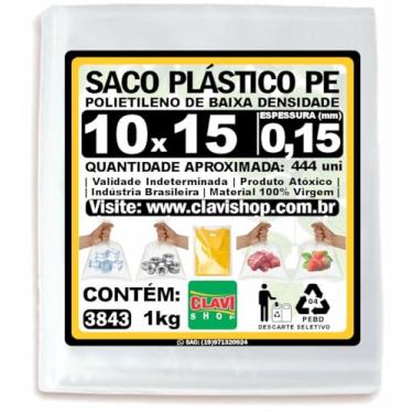 Imagem de Saco Plástico Transparente 10x15 cm (0,15mm espessura), Polietileno PE, Pacote 1kg, Conservar e Congelar Alimentos, Embalagem Multiuso, Saquinho Resistente e Forte, Selável a Calor, Virgem, Pequeno