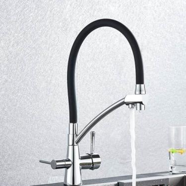 Imagem de Torneira de cozinha de ouro escovado, torneira de água pura, retrátil, montagem no convés, torneira de água potável, filtro de purificação, torneiras de guindaste, misturador quente e frio, cromado A