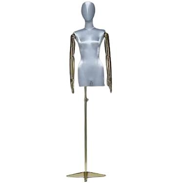 Imagem de Multiuso Manequim de Superfície de Cetim de Seda Espuma Sólida Meio Corpo de Manequim Feminino Altura Ajustável Corpo de Manequim Com Forma de Vestido de Suporte Janela
