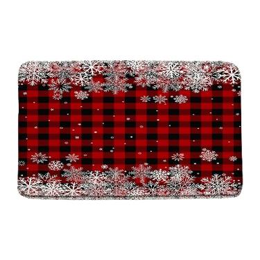 Imagem de JIRGIXA Tapete de banho de Natal, vermelho, preto, búfalo, xadrez, branco, floco de neve, rústico, vintage, casa de fazenda, férias de inverno, Feliz Natal, espuma viscoelástica para casa de banho,