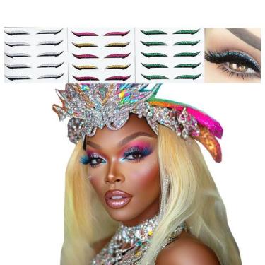 Imagem de Delineador Adesivo Modelo Gatinho Duas Cores com Glitter: 3 Cartelas S