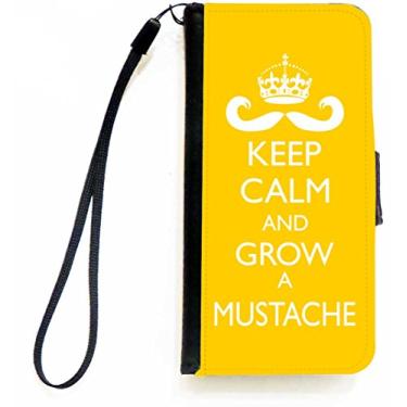 Imagem de Rikki Knight Keep Calm and Grow a Mustache Yellow Color Flip Wallet Case com aba magnética para Apple iPhone 5c