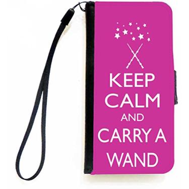 Imagem de Rikki Knight Keep Calm and Carry a Wand - Capa carteira flip rosa rosa com aba magnética para Apple iPhone 5c