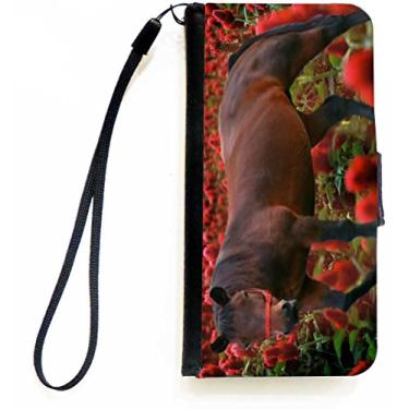 Imagem de Rikki Knight Capa carteira flip com design de cavalo marrom em fundo vermelho com aba magnética para Apple iPhone 5c