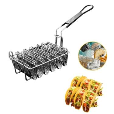 Imagem de Cesta de fritadeira de taco, cesta de fritura de aço inoxidável, cesta de fritura de tortilha, cesta de fritura de taco com alça destacável, suporte de taco para uso comercial e doméstico