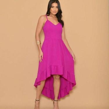 Imagem de Vestido Longo de alca  Luxo liso duna bordado mullet - NoBrand, Fúcsia