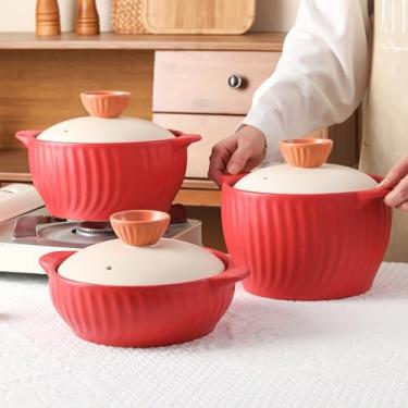 Imagem de Caçarola de cerâmica antiaderente, panela de barro, panelas de barro com tampa, panela para ensopado, sopa, vapor, forno seguro - resistente ao calor
